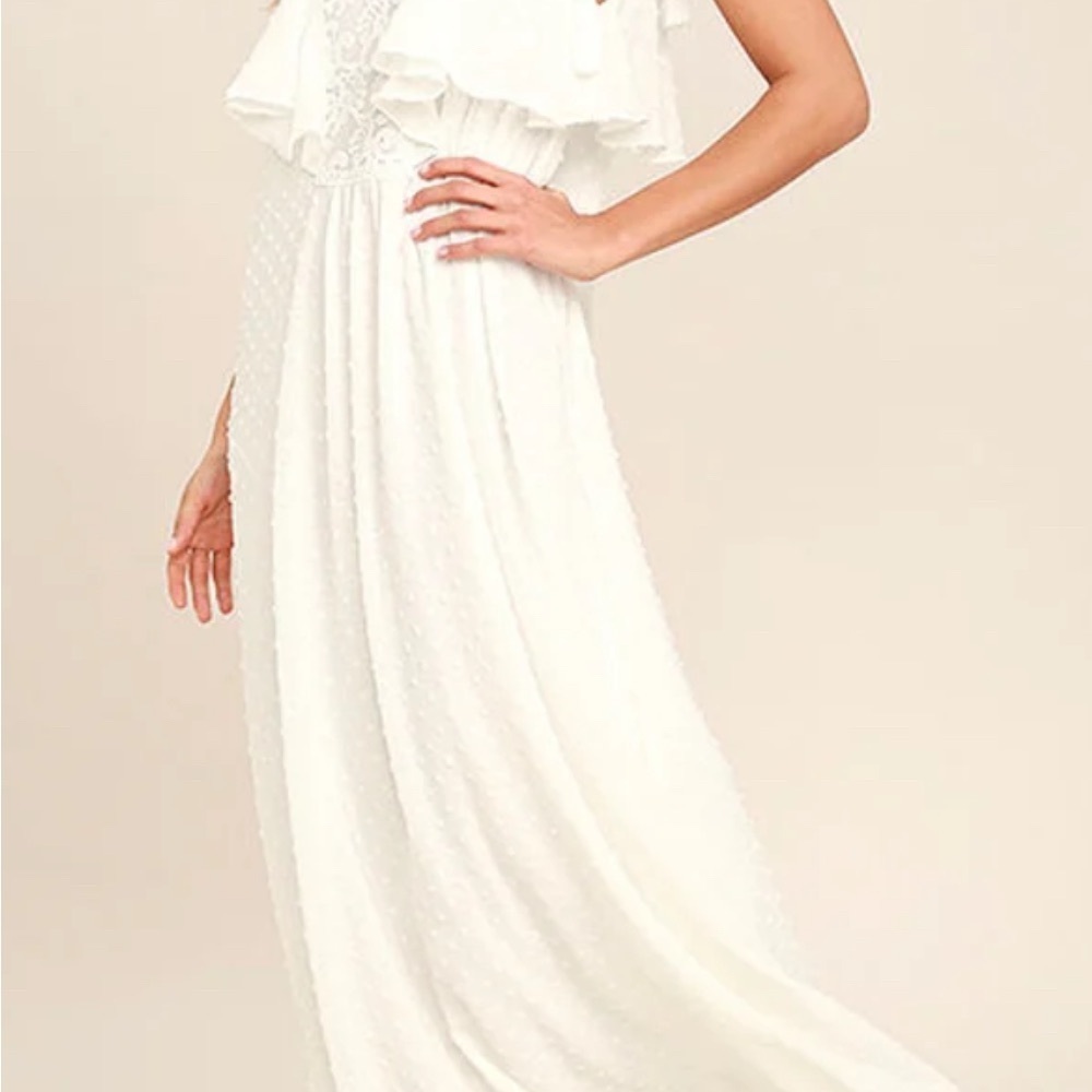 Moon River Maxi Dress Swiss Dot Lace Ruffle White Womens Small - Picture 2 of 12